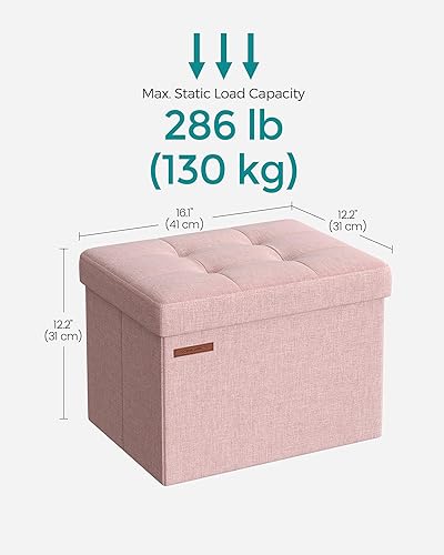 Miniatura 2 de SONGMICS Otomana de almacenamiento plegable pequeña, taburete reposapiés, 12.2 x 16.1 x 12.2 pulgadas, capacidad de carga de 286 libras, para sala