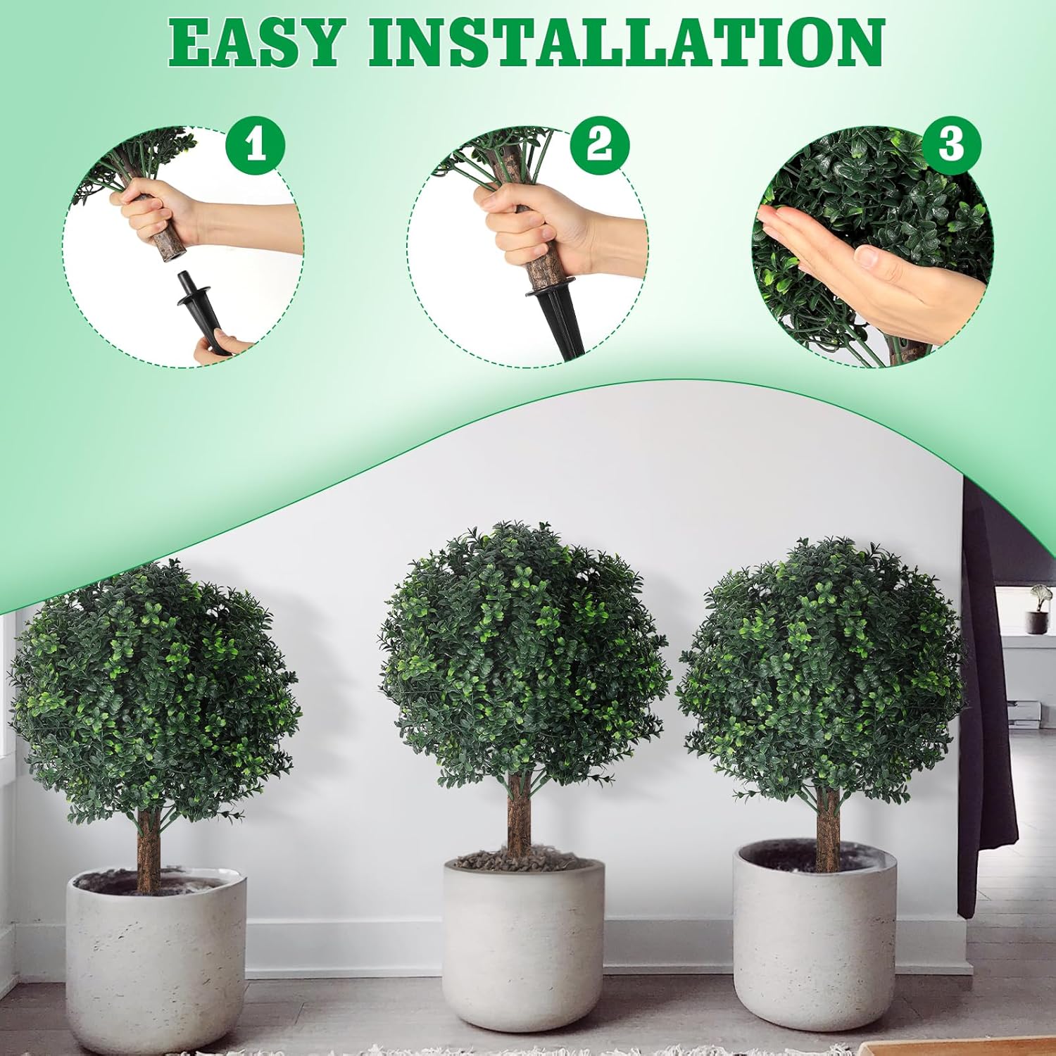 Shinoske 23" Boxwood Topiary Balls Tree Artificial Outdoor,Set of 2 Outdoor Fake Bushes Plant with Ground Spike,UV Resistant Artificial Plants for Garden,Porch,Yard,Balcony Decor