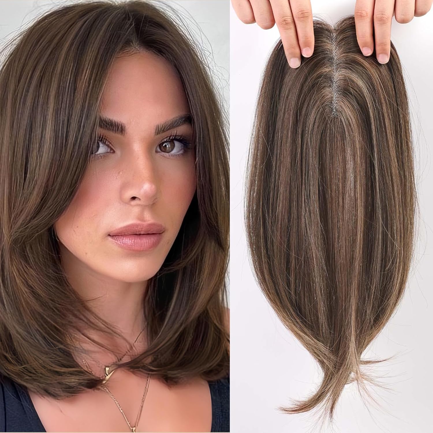 starluck 14-Inch Chestnut Brown & Honey Blonde Topper – Synthetic Hairpiece, Swiss Base with 3 Clips – Ideal for Thinning or Grey Hair, Women’s Wiglet for Volume & Coverage starluck 14-Inch Chestnut Brown & Honey Blonde Topper – Synthetic Hairpiece, Swiss Base with 3 Clips – Ideal for Thinning or Grey Hair, Women’s Wiglet for Volume & Coverage