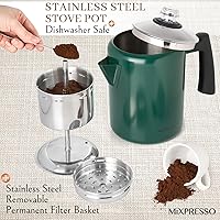 Vista 8 de Mixpresso Cafetera percoladora de acero inoxidable verde para estufa, cafetera percoladora clásica de 37oz, excelente para camping, cafetera de 5-8