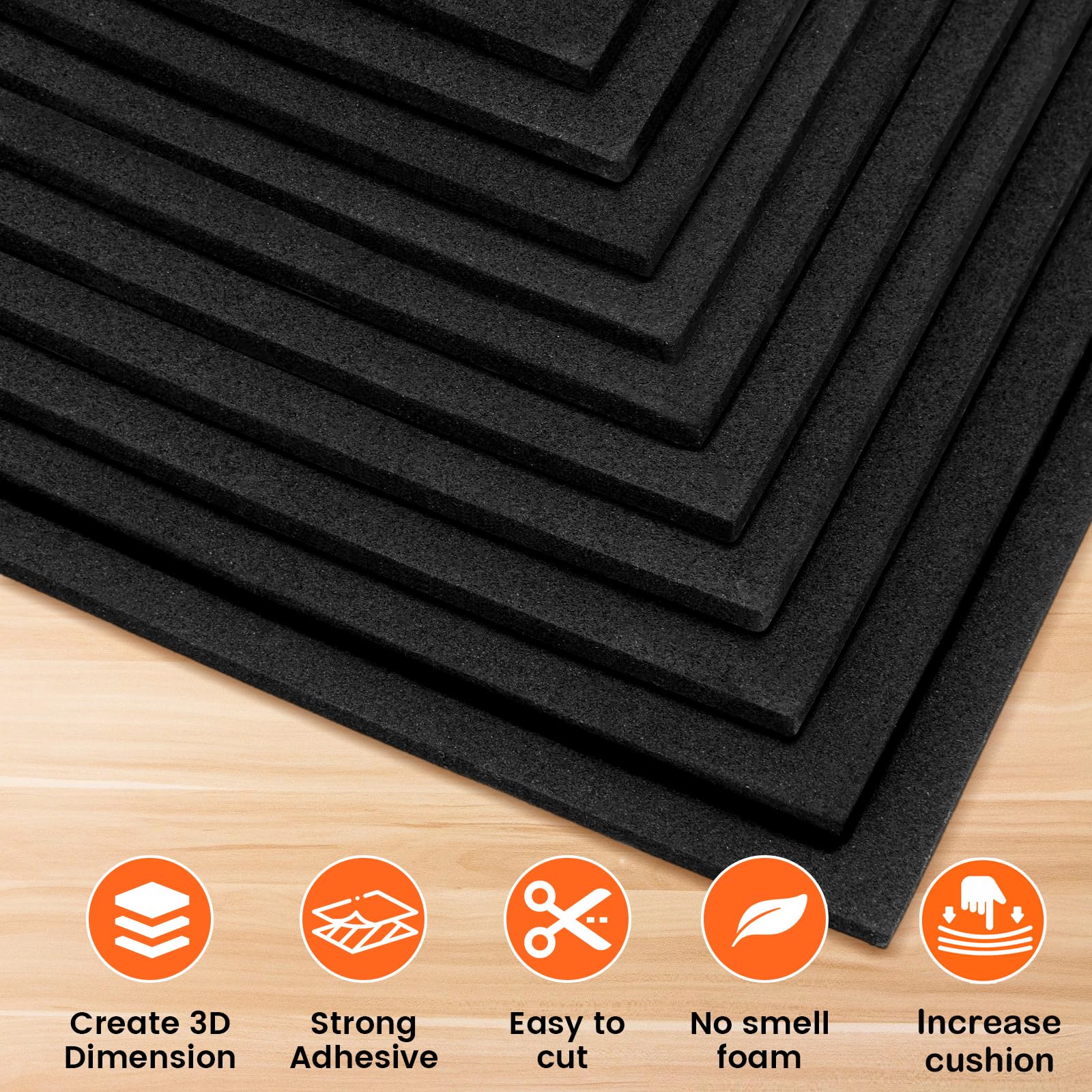 MEARCOOH Selbstklebende Schaumstoffplatten, 3 mm, Schwarz, 22,9 x 30,5 cm, klebriges EVA-Schaum-Papier für Bastelarbeiten, Kartenherstellung, Kissen, Stickerei, Klassenzimmer, Scrapbooking, Basteln