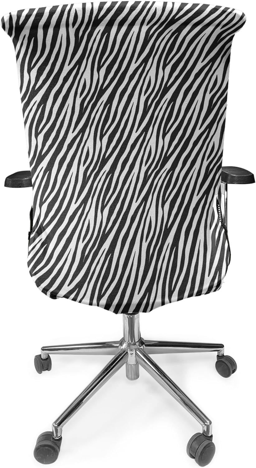 Ambesonne Zebra Print Office Chair Cover, Repeating Animal Skin Ornament Jungle Savage Animal Savannah Life, Stretchable Decorative Universal Size High Back Printed Slipcover, Grey Charcoal