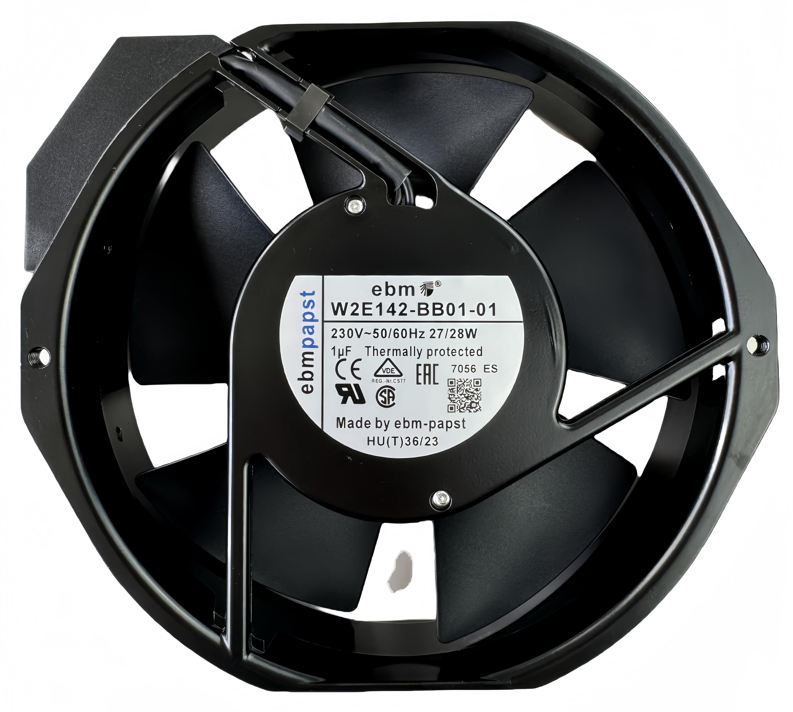 Ventilador de refrigeración ebm-papst W2E142-BB01-01 7056ES, ventilador de metal resistente a altas temperaturas, 230 V, 50/60 Hz, 27/28 W, 172 x 150 x 38 mm, ventilador de refrigeración de flujo