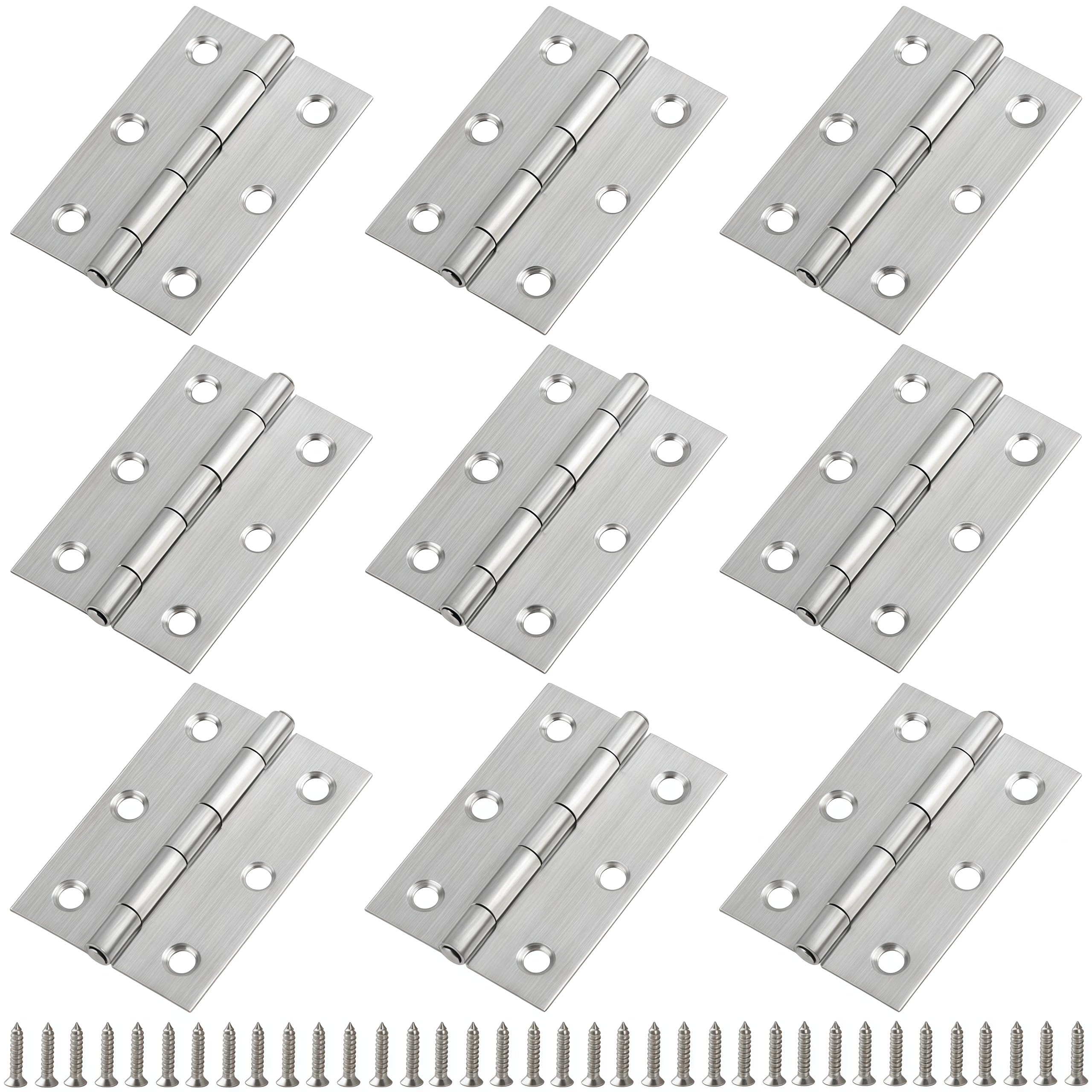 Vbnexyr Regular 9 Pack Stainless Steel Folding Hinges For Cabinets Wooden Doors And Small Cabinets; Smooth Opening Hinges For Jewelry Wooden Items And Chests 201 Stainless Steel Standard 2.5 Inch Model
