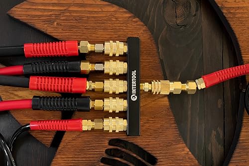 Miniatura 5 de INTERTOOL Colector divisor de compresor de aire de 5 vías, 14 pulgada, NPT hembra, bloque recto, conectores de acoplador rápido de latón PT08-1857