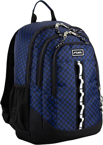 FUEL Mochila unisex grande con múltiples bolsillos y parte inferior resistente al agua, Tablero de damas azul., Escuela