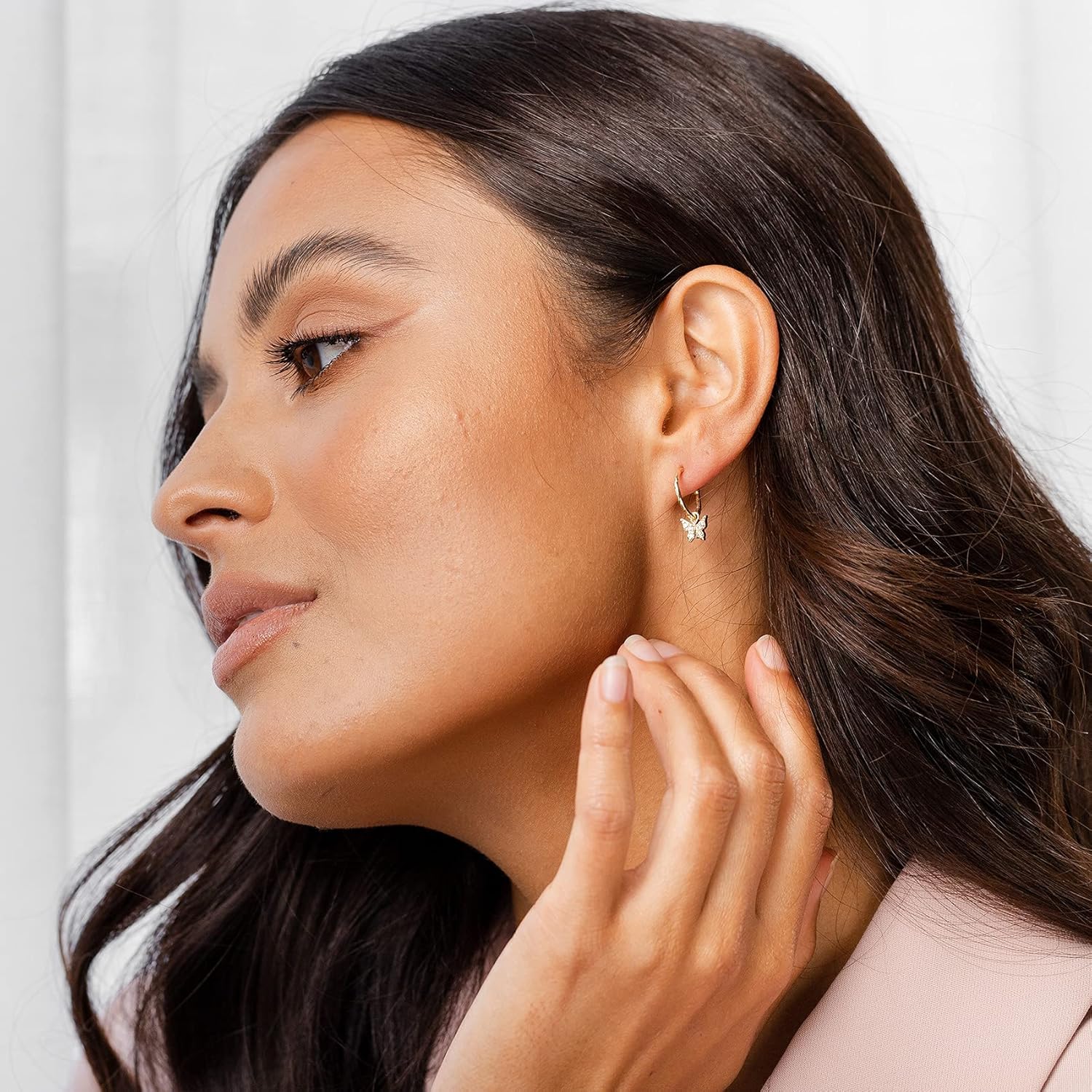 PAVOI 14K Gold Plated 925 Sterling Silver Post Huggie With Dangle | Butterfly, Evil Eye, Hamsa, Pearl Hoop Earring For Women | Trendy Dangle Hoop Earrings - Image 2