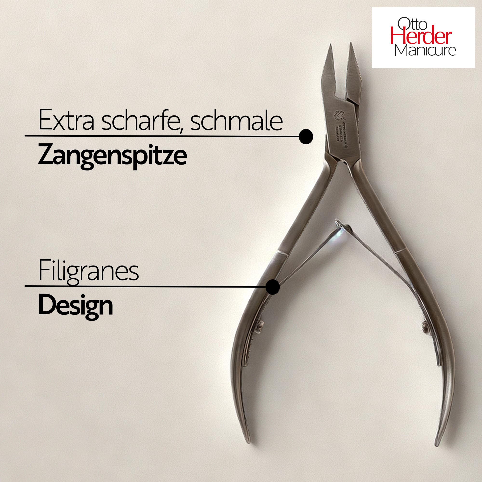Otto Herder Manicure Fußnagelschere aus rostfreiem Edelstahl, Nagelzange 13cm, ideal zur Behandlung von eingewachsenen Zehennägeln, mit Doppelfeder