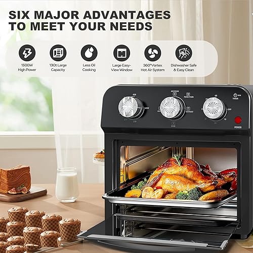 Miniatura 4 de PlumChef - Horno tostador de convección de 13 cuartos de galón, 4 rebanadas, 1500 W, horno multifunción para freidora de aire, parrilla,