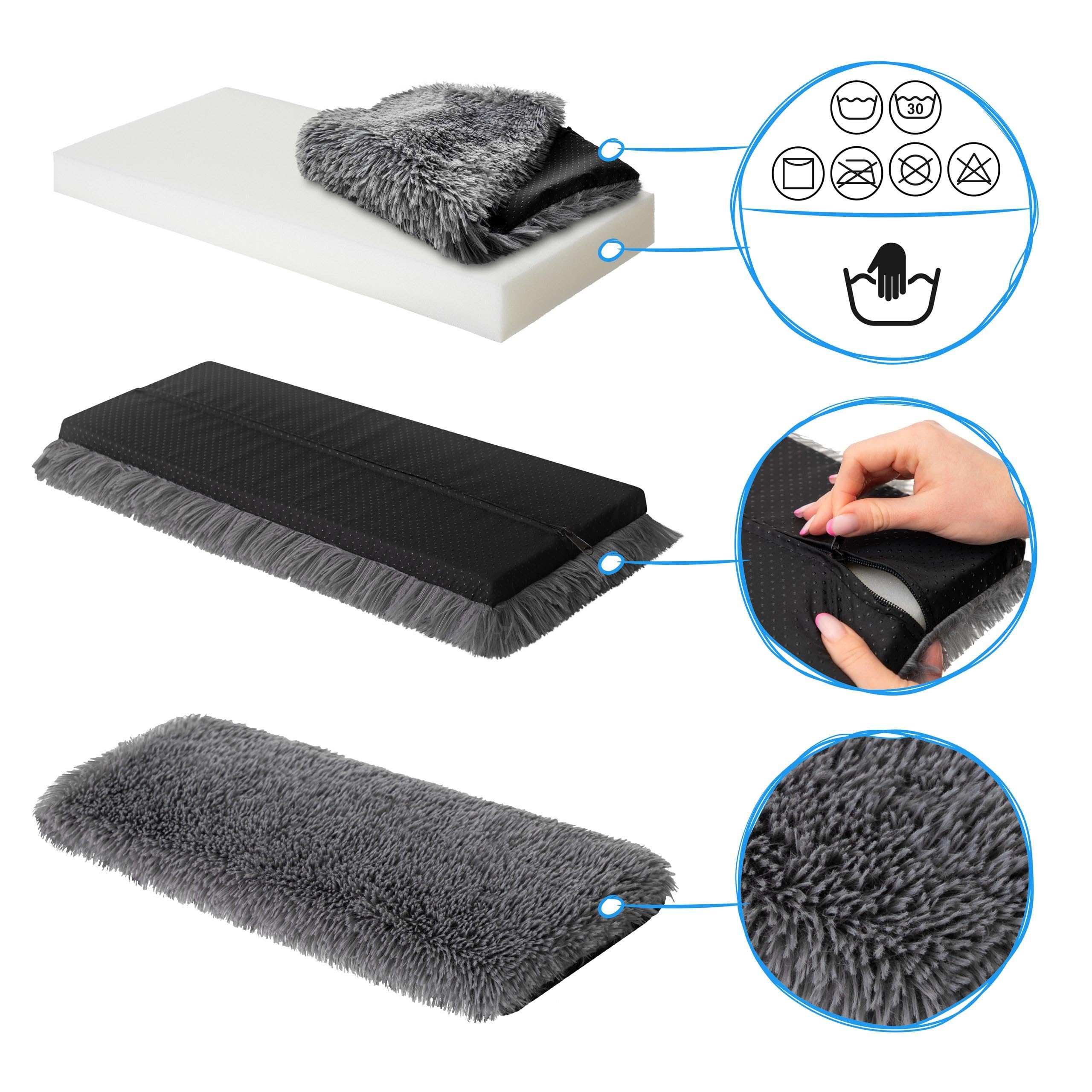 Lit de fenêtre pour chat - Antidérapant - Lit pour chat - Doux et douillet - Couverture auto-chauffante - Housse lavable - 50 x 20 cm - Poils longs gris
