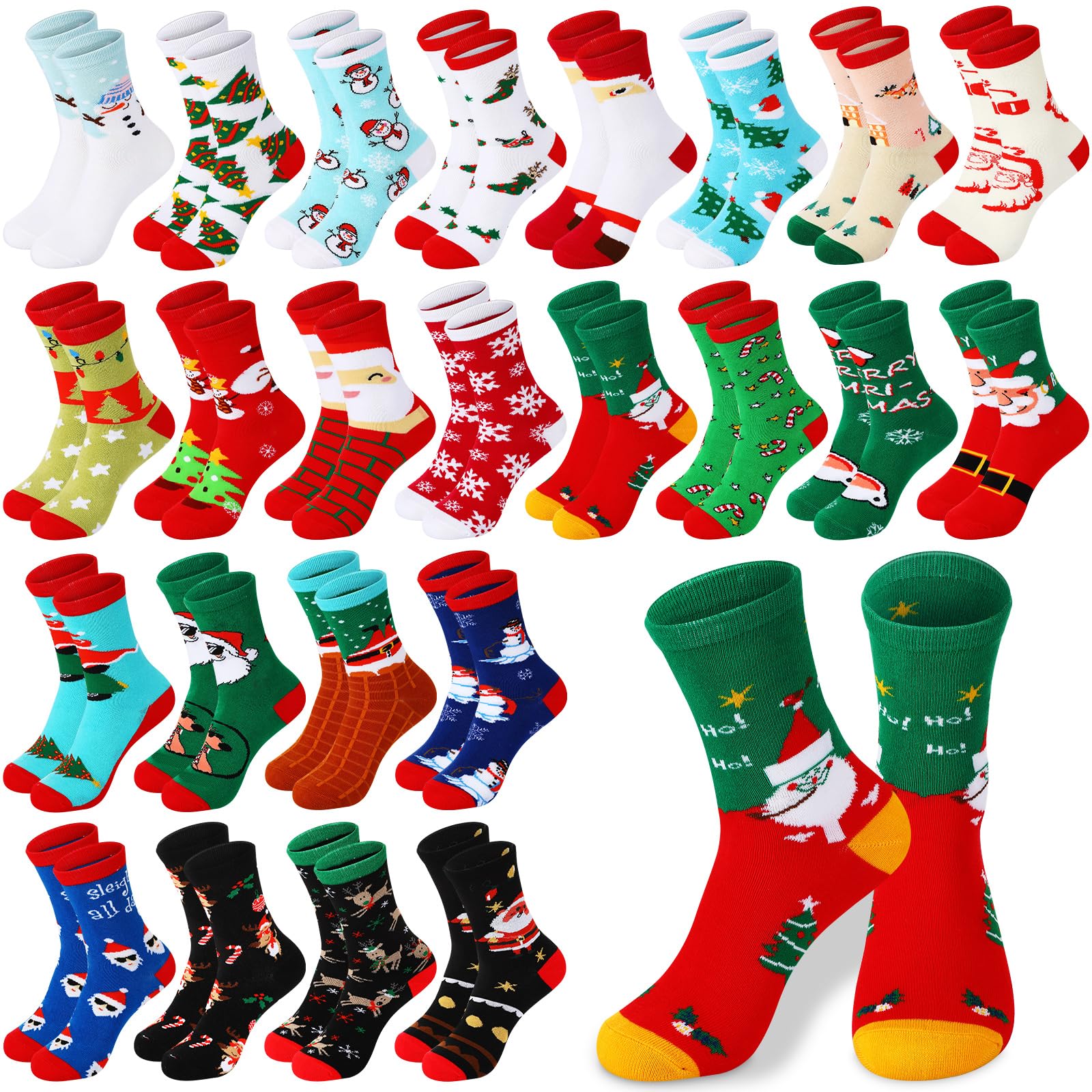 SATINIOR 24 Paia Calze di Natale Calzini Natalizi al Polpaccio Calze di Natale Colorate Divertenti Donna Uomo Adulti Unisex