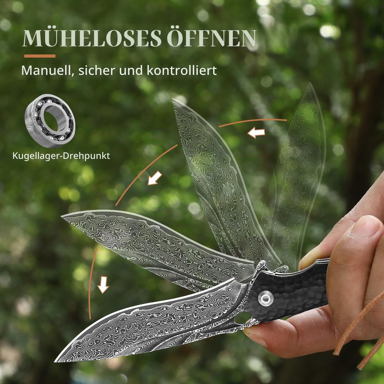 DRACHENADER Taschenmesser Damast Elegant mit Ledertasche, schmales Vg10 Einhand Taschenmesser Hochwertig mit Clip und Ebenholz Griff, Schwarz