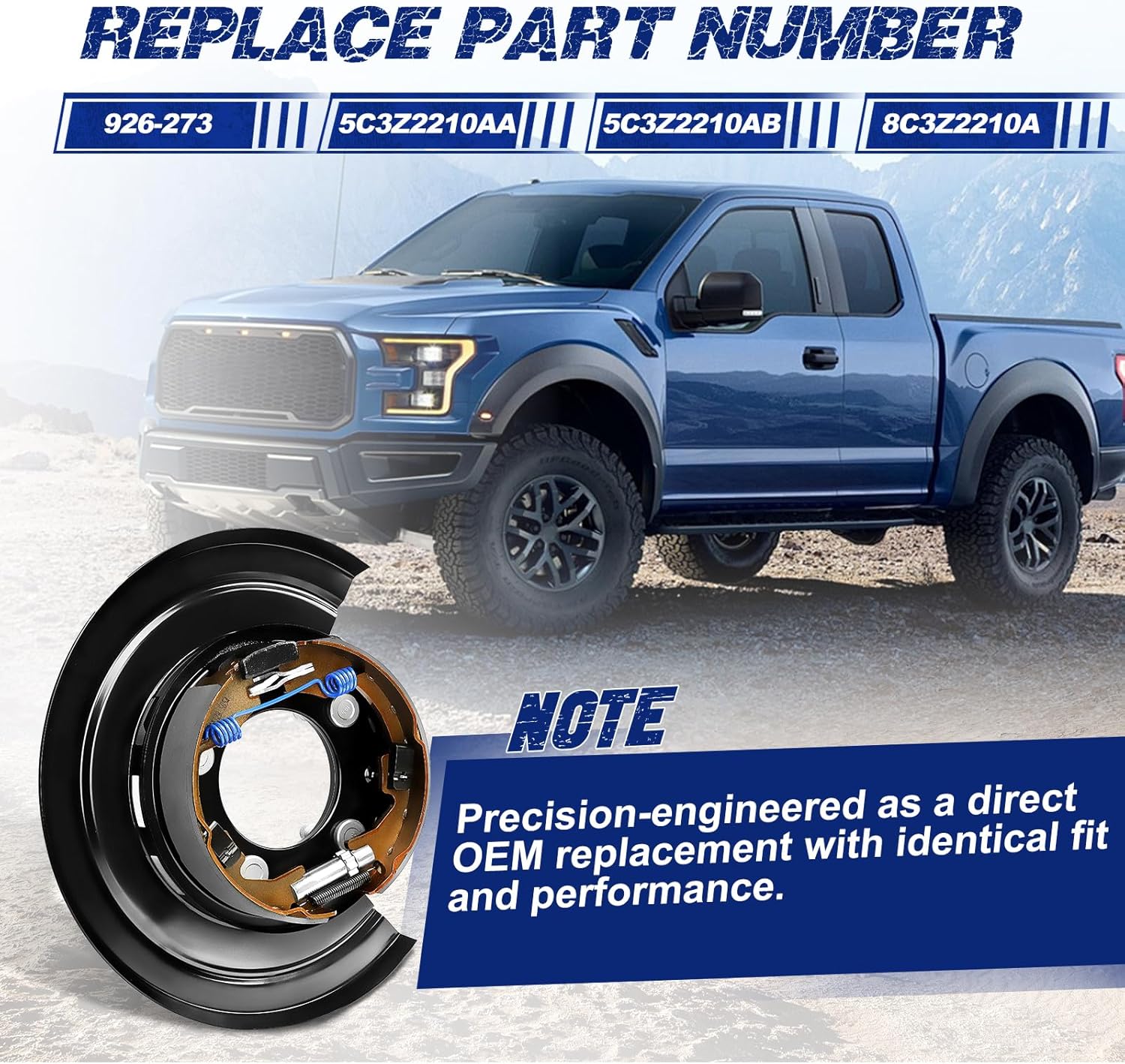 926273 Rear Left Loaded Parking Brake Backing Plate Assembly, Fit for Ford F-250 Super Duty 2005-2012, F-350 Super Duty 2005-2012, F-450 F-550 Super Duty 2011-2012, OE 926-273, 5C3Z2210AA