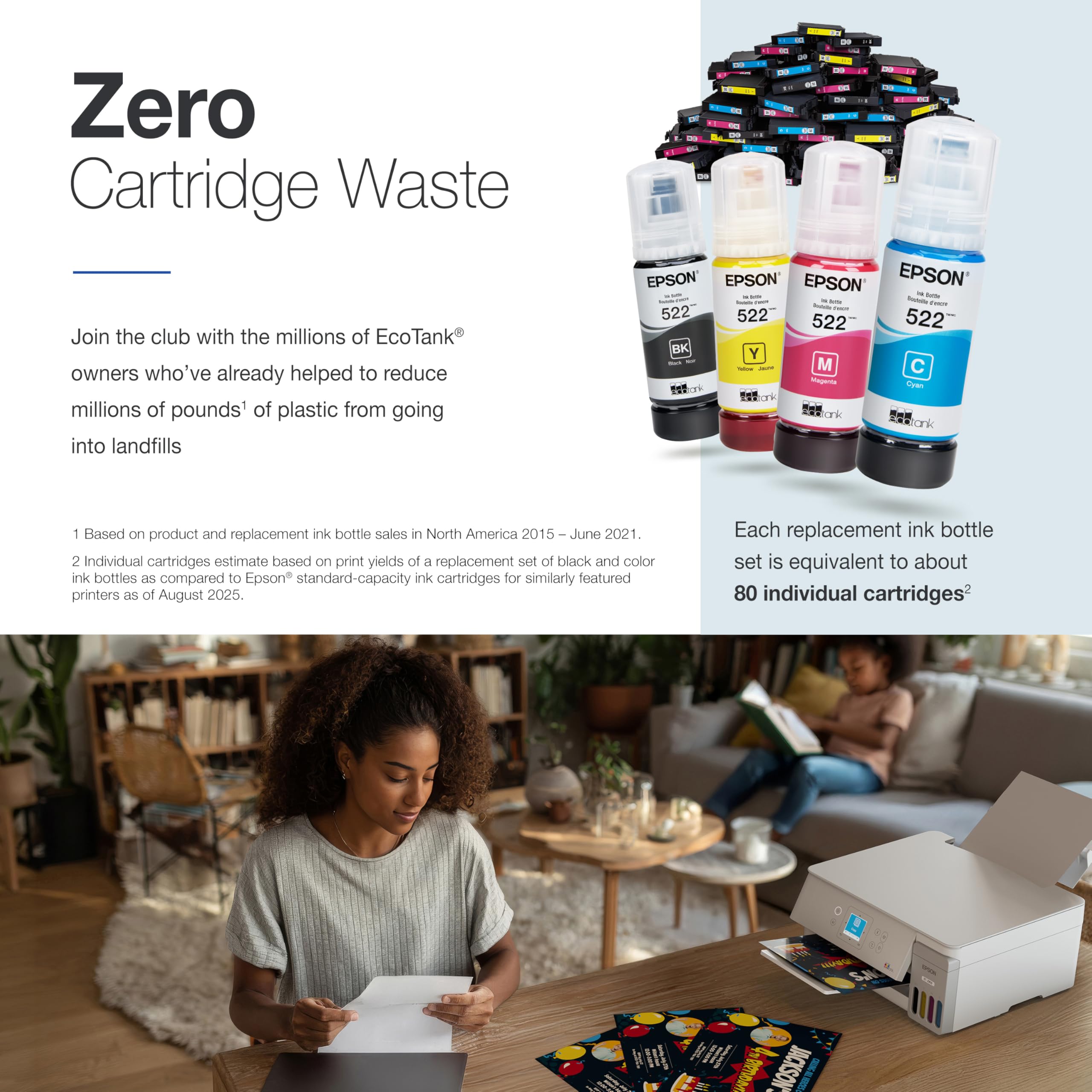 Epson EcoTank ET-2900 Imprimante couleur tout-en-un sans fil avec jusqu'à 3 ans d'encre, réservoirs rechargeables, parfaite pour la maison, 11 PPM, écran couleur de 3,66 cm, scanner intégré - Blanc