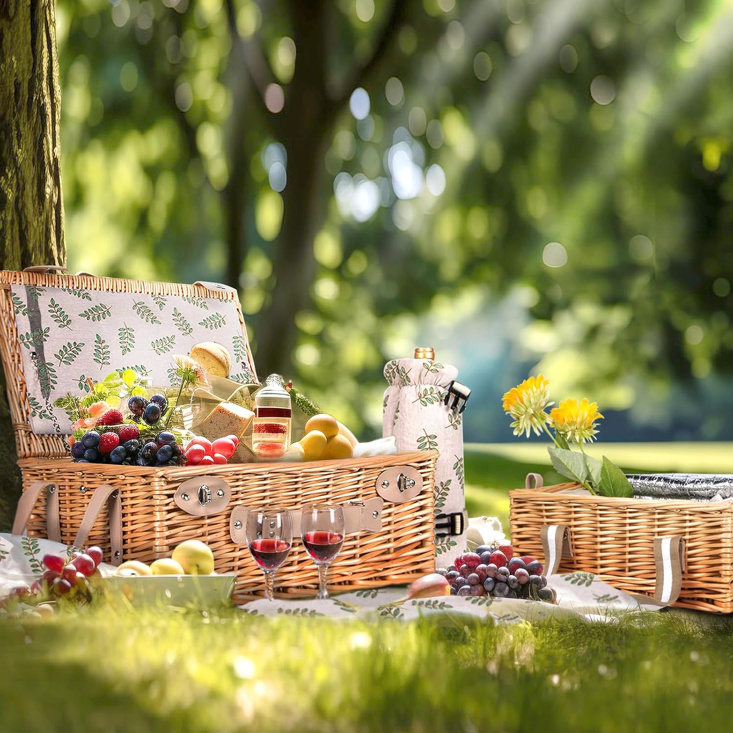 Hap Tim Dual Wicker Picnic Basket Set with Blanket Charcuterie Boards for 2/4/6 - Unique Gifts Ideas for Couple, Engagement, Wedding, Bridal Shower, Family, Christmas - White Elephant Gifts for Adults - Image 7