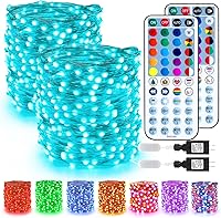 Vista 1 de BrizLabs Guirnalda de luces de hadas – Paquete de 2 luces LED de 66 pies, 200 luces LED que cambian de color con control remoto, enchufable RGB