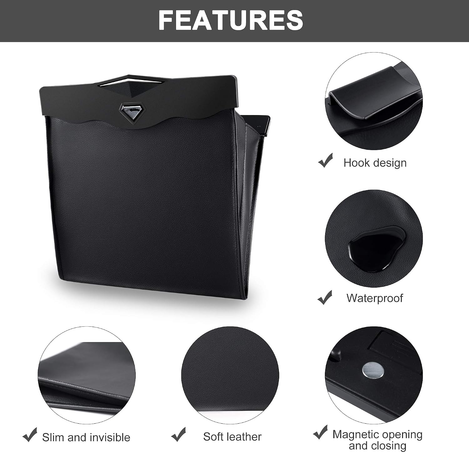 Garbage Bag for Car, Multipurpose Hanging Car Trash Bags with Smart LED, Waterproof Trash Can for Car Back Seat with 15 PCS Disposable Garbage Bags, Black