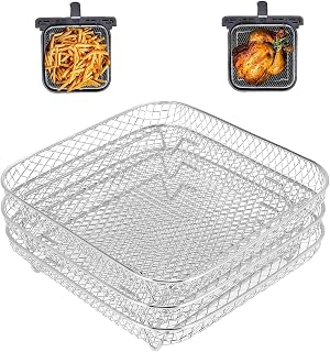 3-Piece Air Fryer Pan, Air Fryer Drying Rack, Stainless Steel, Hot Air Fryer, Drying Rack, Roasting Rack, Multifunctional Stackable, Air Fryer Accessories