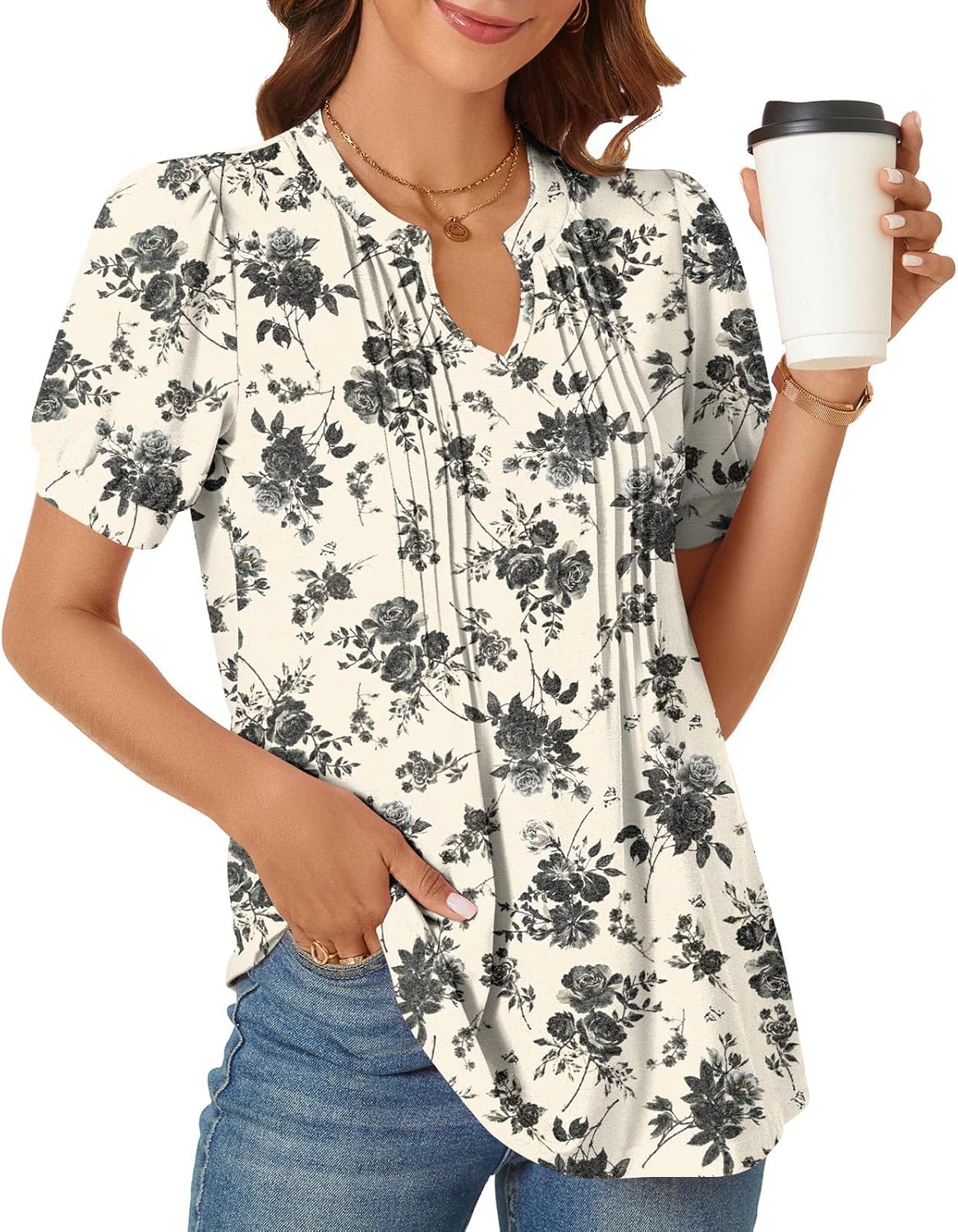 syoss Plus Size Women's Summer Tops 2026 Puff Short Sleeve Dressy Casual ladies Blouses Elbow Length Sleeve - Image 3