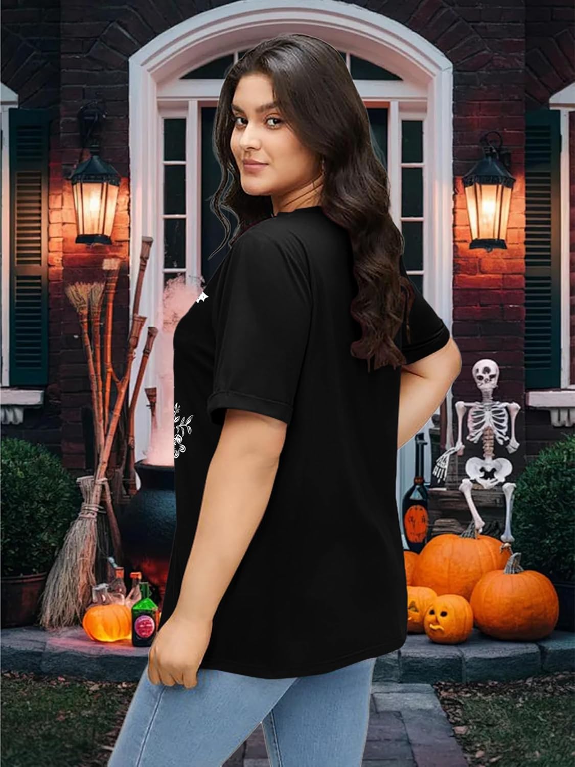 Plus Size Halloween Shirt Women Ghost Graphic T Shirt Halloween Fall Short Sleeve Tops - Image 5
