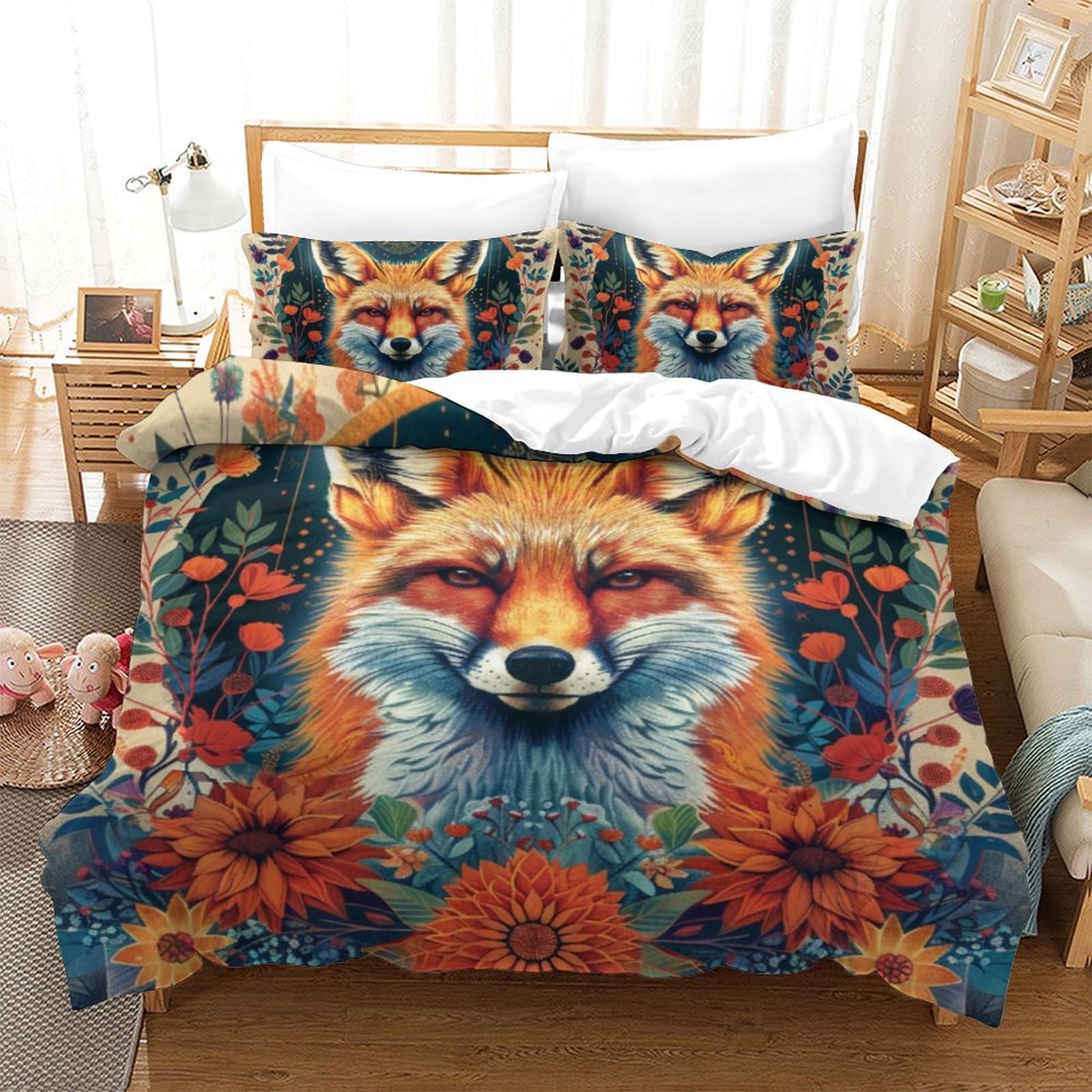 Housse de couette double 200x200 fox fermeture éclair lit ado homme