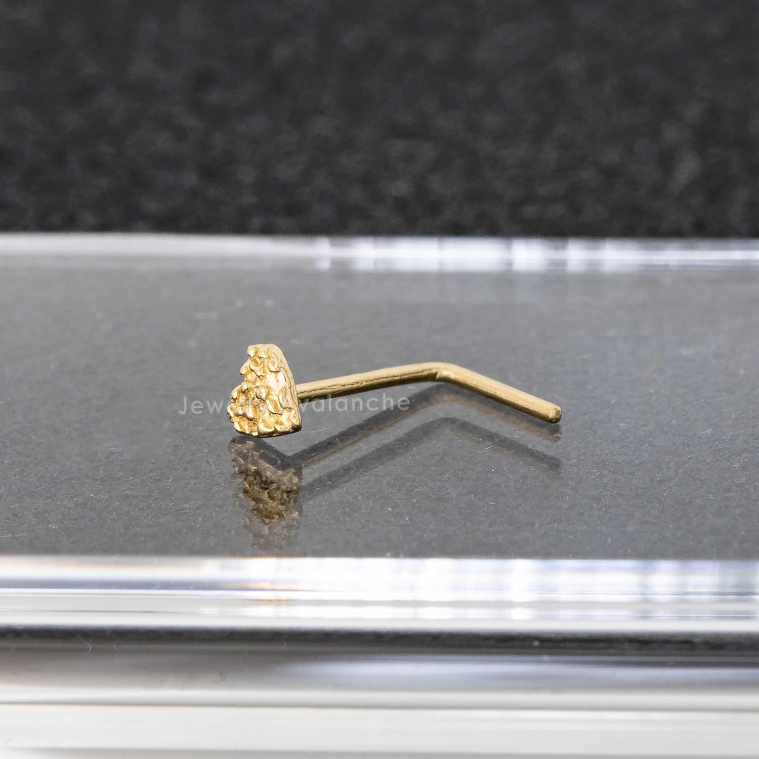 Jewelry Avalanche Solid 14K Yellow Gold Nugget Heart Nose Stud, Heart Shape Nose Ring 22G L-Bend, Ball-end, Nose Screw Stud, Unisex Nose Ring