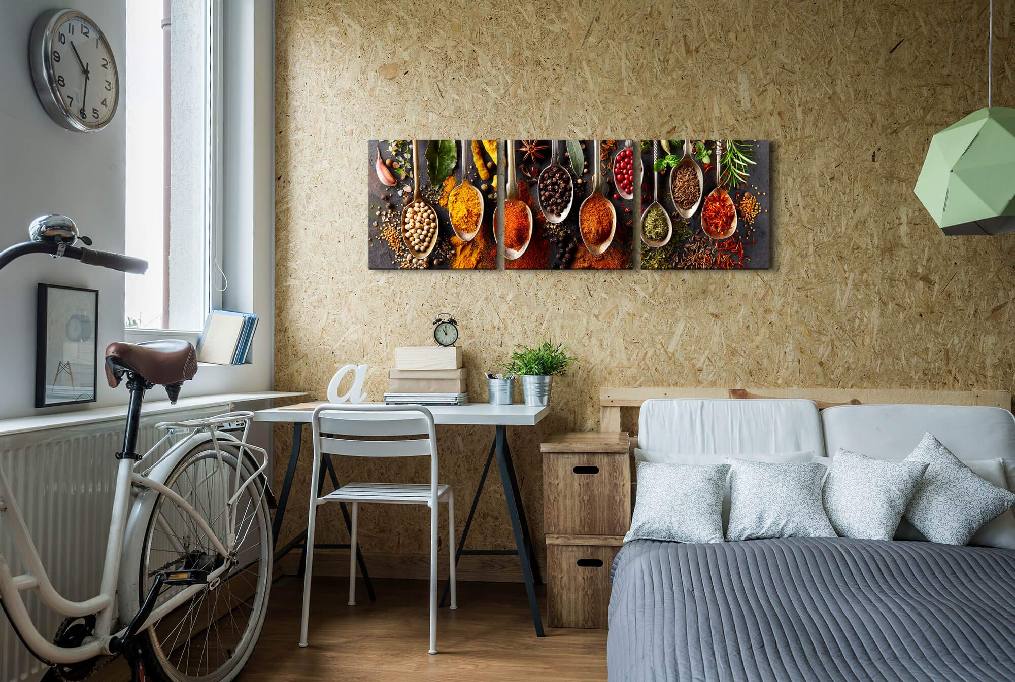 Gewürze in Löffeln 220 x 70cm - 3 Bilder je 70x70cm Bild XXL Panorama Deko Wandbilder auf Leinwand