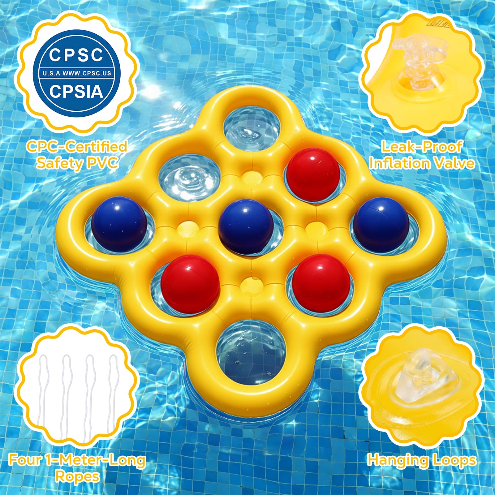 MoKo Set Giochi Acquatici Tic-Tac-Toe per Piscina, Galleggiante Piscina Gonfiabile con 10 Palline, Giochi per Feste in Famiglia Spiaggia Outdoor Adulti Adolescenti Bambini 2-10 Giocatori