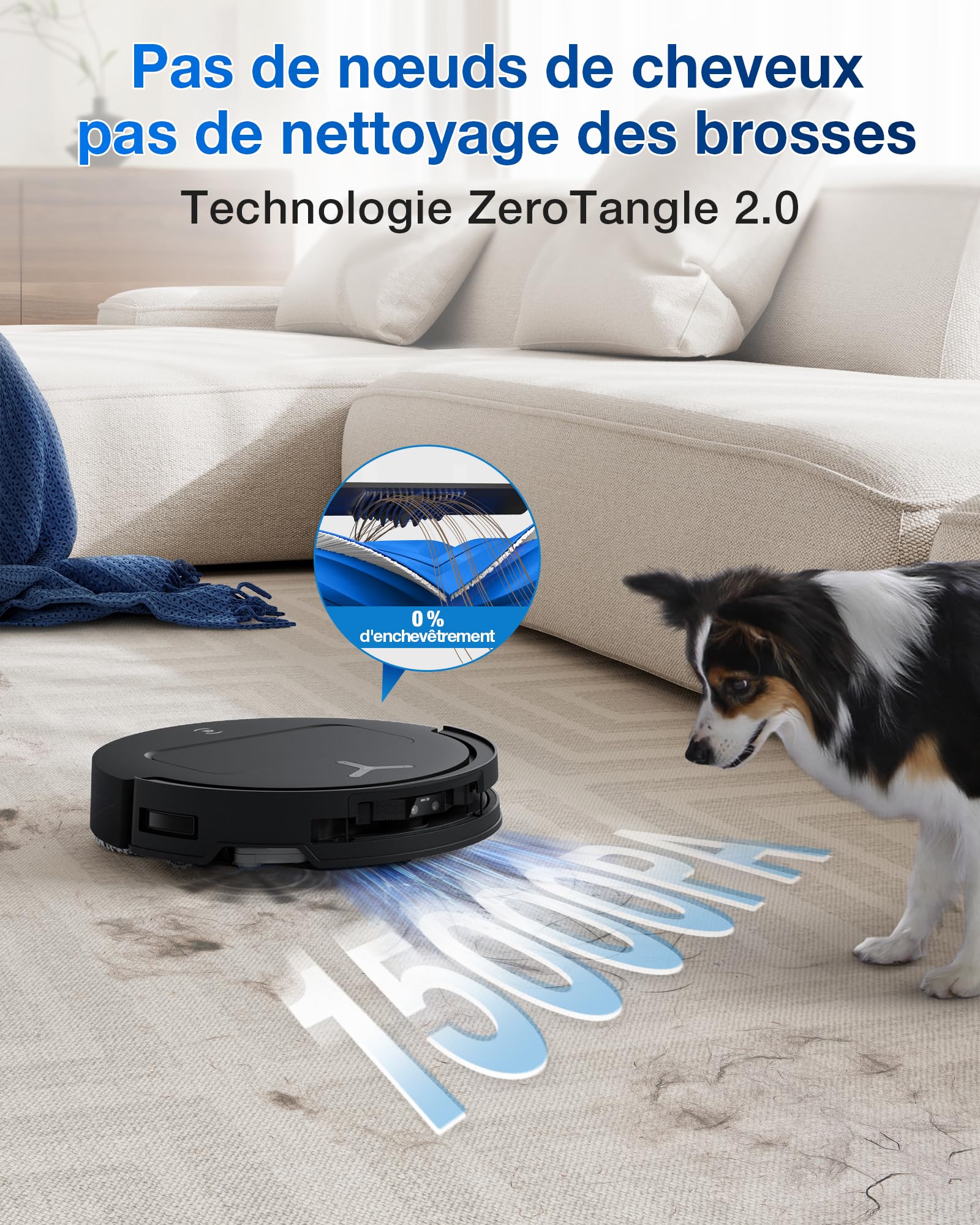 ECOVACS T50 Omni Aspirateur Robot avec Station, Puissance 15000Pa amélioré par T30 Pro Omni, Brosse latérale et serpillière Extensibles, ZeroTangle 2.0, AIVI 3D 2.0, Lavage à l'eau Chaude 75℃, Blanc