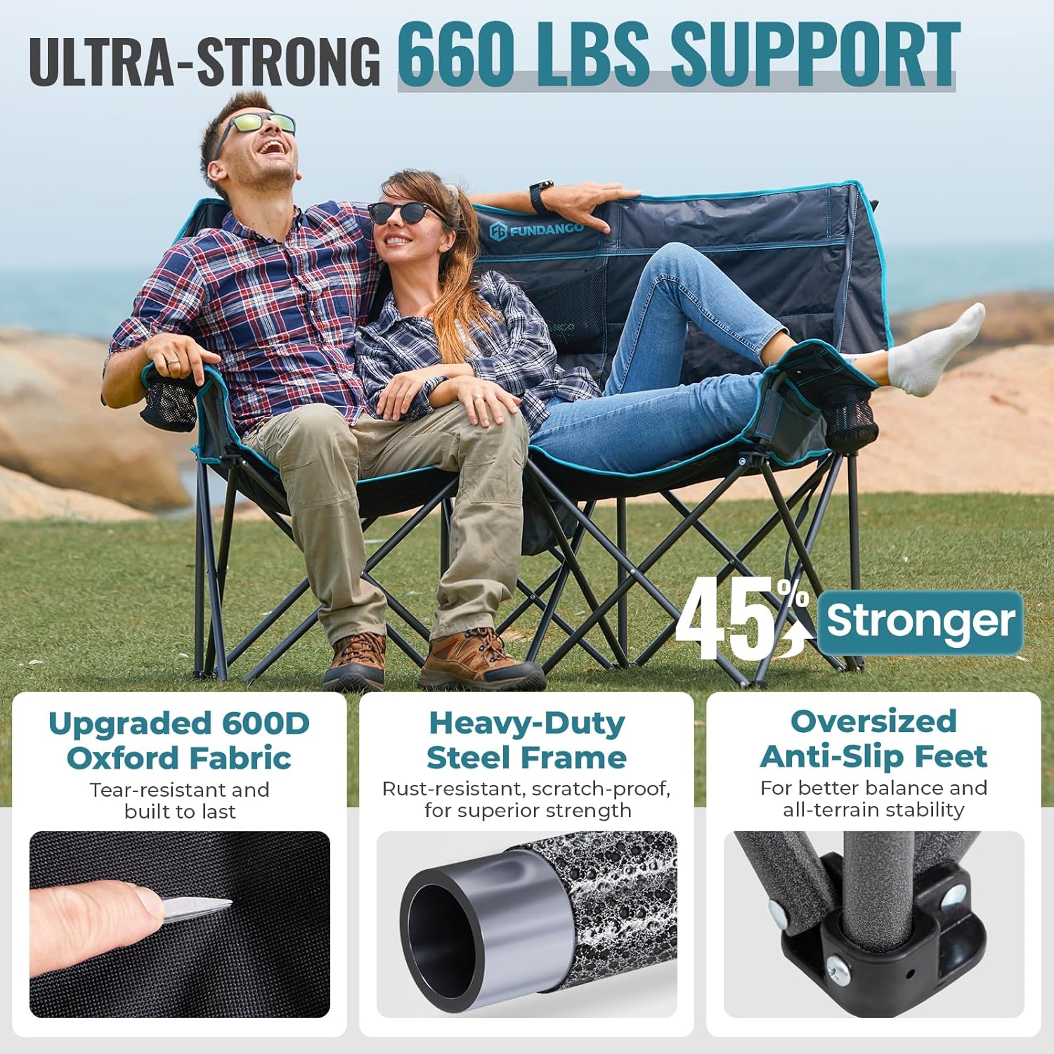 FUNDANGO Folding Camping Stool and Double Camping Chair with Cooler