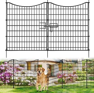 NANYEZH 18 Panels No Dig Rustproof Metal Garden Fence with Gate - 33in Tall x 40.5ft Long Animal Dog Barrier for Yard Patio