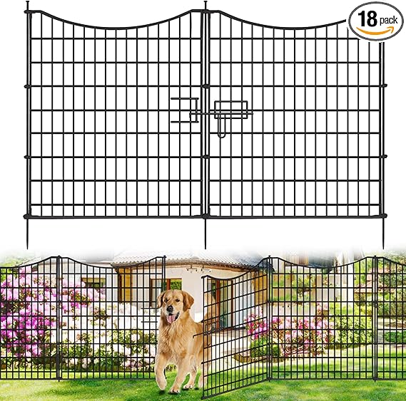 18 Panels No Dig Decorative Fence with Gate, 33 in(H) X 40.5 ft(L) Tall Garden Fence Animal Barrier, Rustproof Metal Wire Edging Border, Temporary Dog Fencing for Outdoor, Yard, Patio