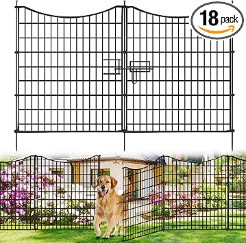 18 Panels No Dig Decorative Fence with Gate, 33 in(H) X 40.5 ft(L) Tall Garden Fence Animal Barrier, Rustproof Metal Wire Edging Border, Temporary Dog Fencing for Outdoor, Yard, Patio