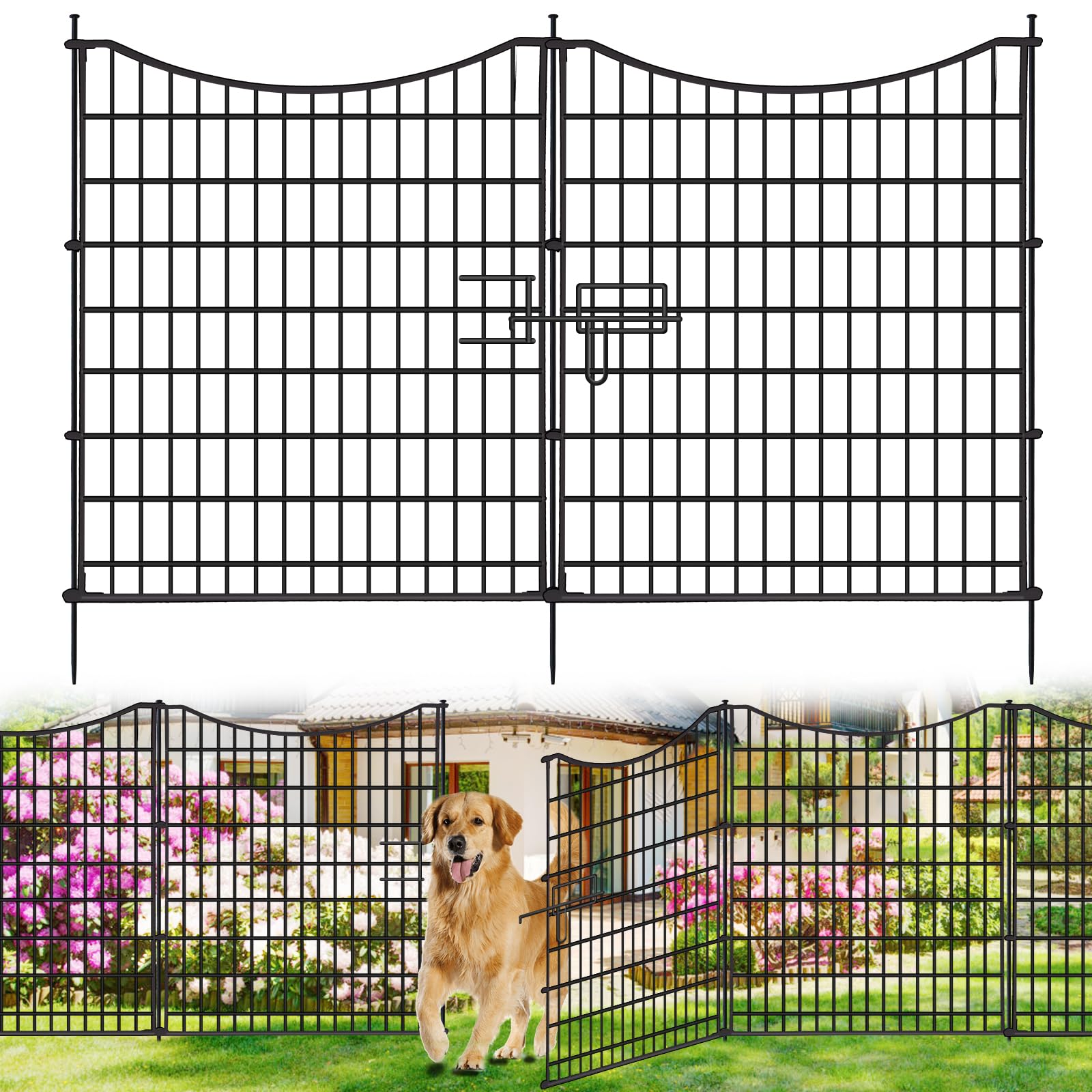 18 Panels No Dig Decorative Fence with Gate, 33 in(H) X 40.5 ft(L) Tall Garden Fence Animal Barrier, Rustproof Metal Wire Edging Border, Temporary Dog Fencing for Outdoor, Yard, Patio