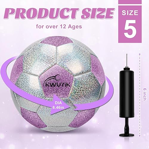 Miniatura 2 de Balón de fútbol de tamaño 3, 4, 5, purpurina, rosa, morado, plateado, con bomba, pelota de fútbol para niños de 3 a 6 años, 6 a 8, 8 a 12 años,