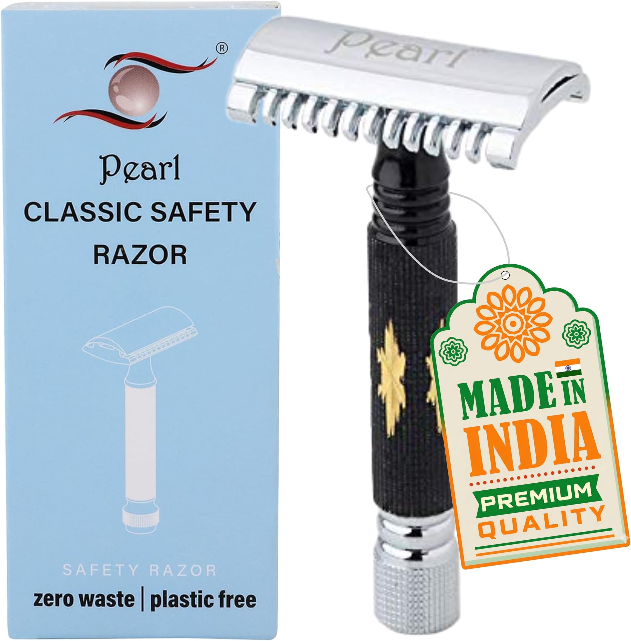 Pearl Shaving Double Edge Safety Razor SSH-02 (Open Comb,Black)