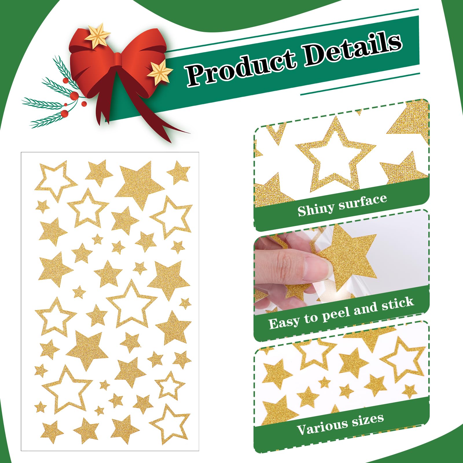 10 Feuilles D'autocollants En Forme D'étoile, 420 Autocollants Décoratifs Dorés Pour Noël, Bricolage Et Cartes De Vœux, Autocollants Réutilisables Et Faciles à Appliquer