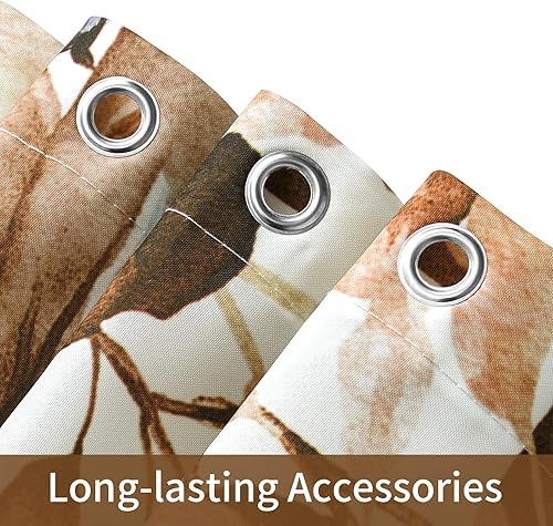 Miniatura 3 de MitoVilla Juego de 4 piezas de hojas de plantas marrones con cortina de ducha y alfombras, juegos de cortinas de ducha florales rústicas con