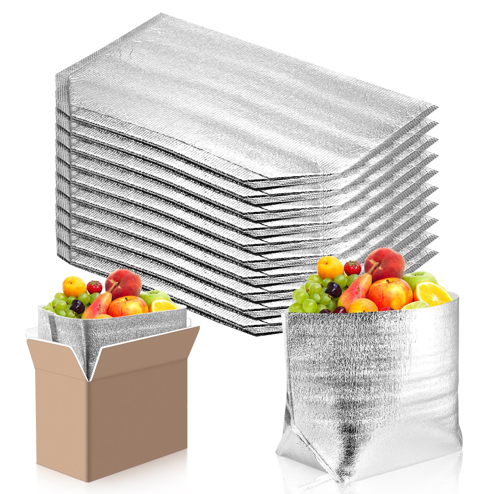 10 Pack Insulated Shipping Bags, Thermal Box Liners for Frozen and Hot Food, Large Waterproof Reusable Insulation Bags for Shopping Bag Insulation Lining Camping Picnic（14" x 9" x 13"）