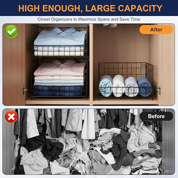 3 Pack Wardrobe Storage Organiser, 3 Tier Sliding Closet Drawer Organiser Shelves, Drawer Stackable Clothes Basket, Pull Out Wardrobe Storage Organiser for Jeans Pants Sweaters,Wardrobe Cupboard,Black