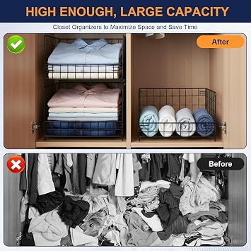 3 Pack Wardrobe Storage Organiser, 3 Tier Sliding Closet Drawer Organiser Shelves, Drawer Stackable Clothes Basket, Pull Out Wardrobe Storage Organiser for Jeans Pants Sweaters,Wardrobe Cupboard,Black