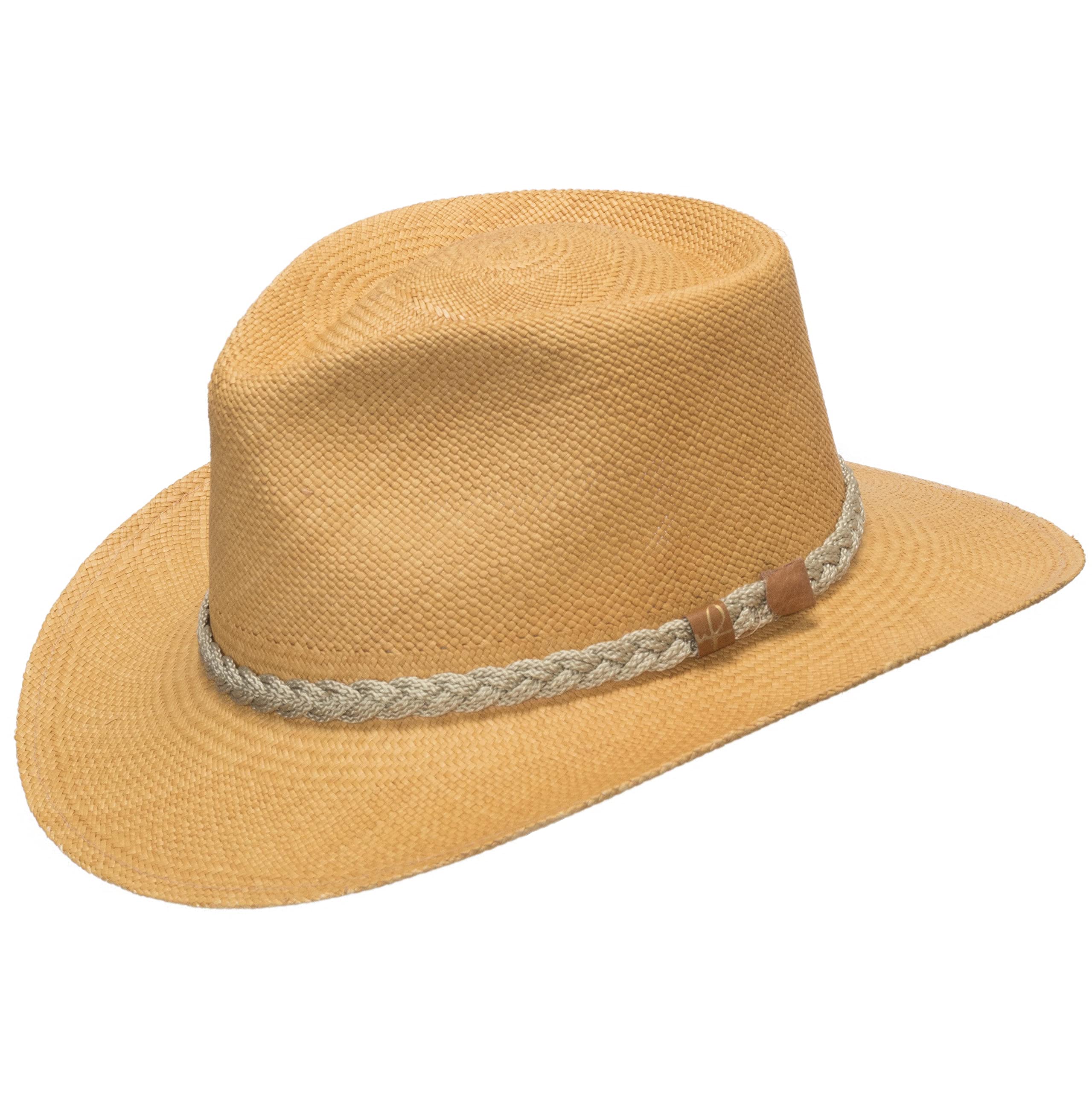 ULTRAFINO Authentic Aficionado Straw Panama Outback Safari Hat with Braided Hatband Wheat 7 5/8