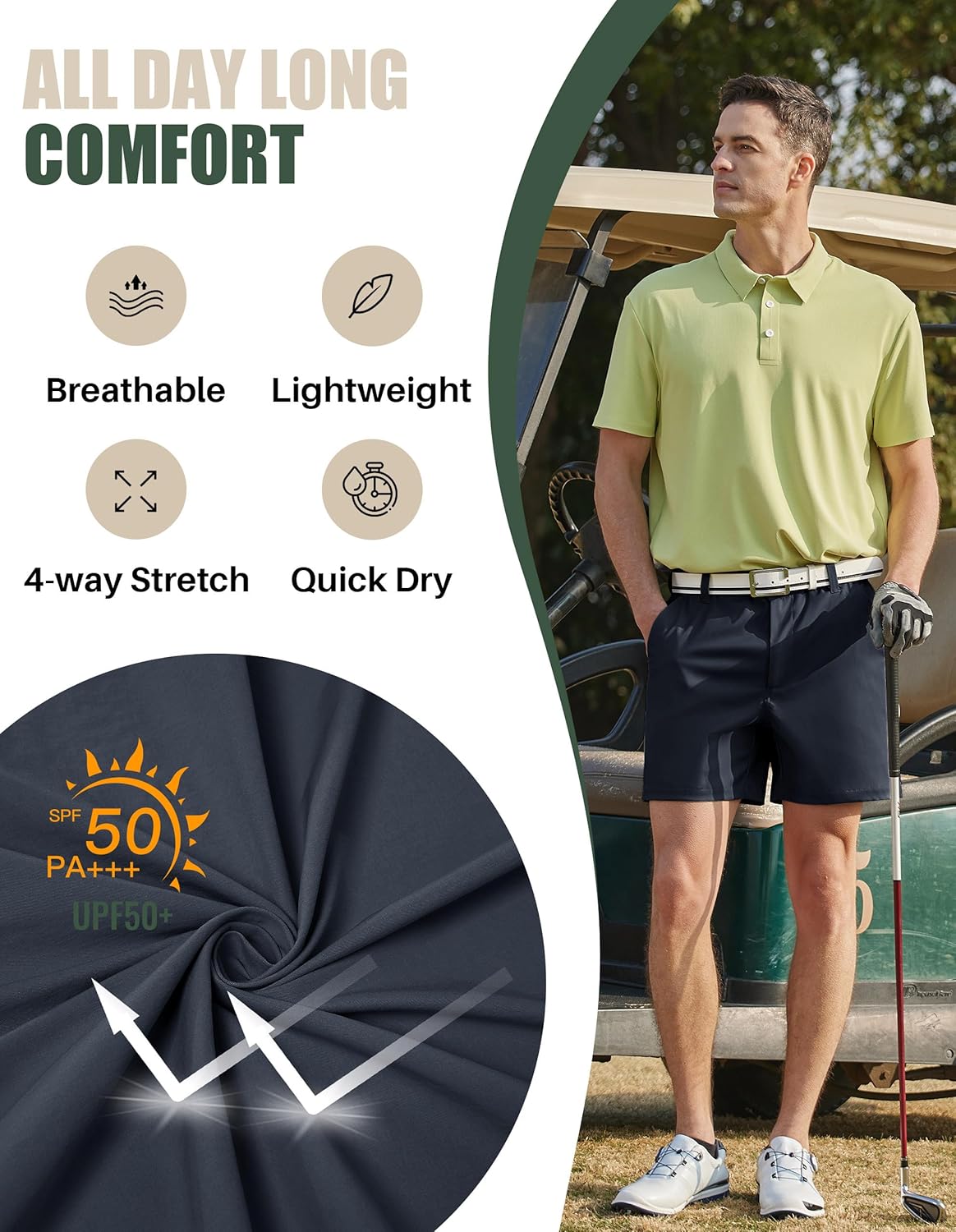 PULI Golf Shorts Men 5 Inch Inseam Stretch Casual Dress Shorts with Pockets Waterproof Lightweight Quick Dry - Image 3