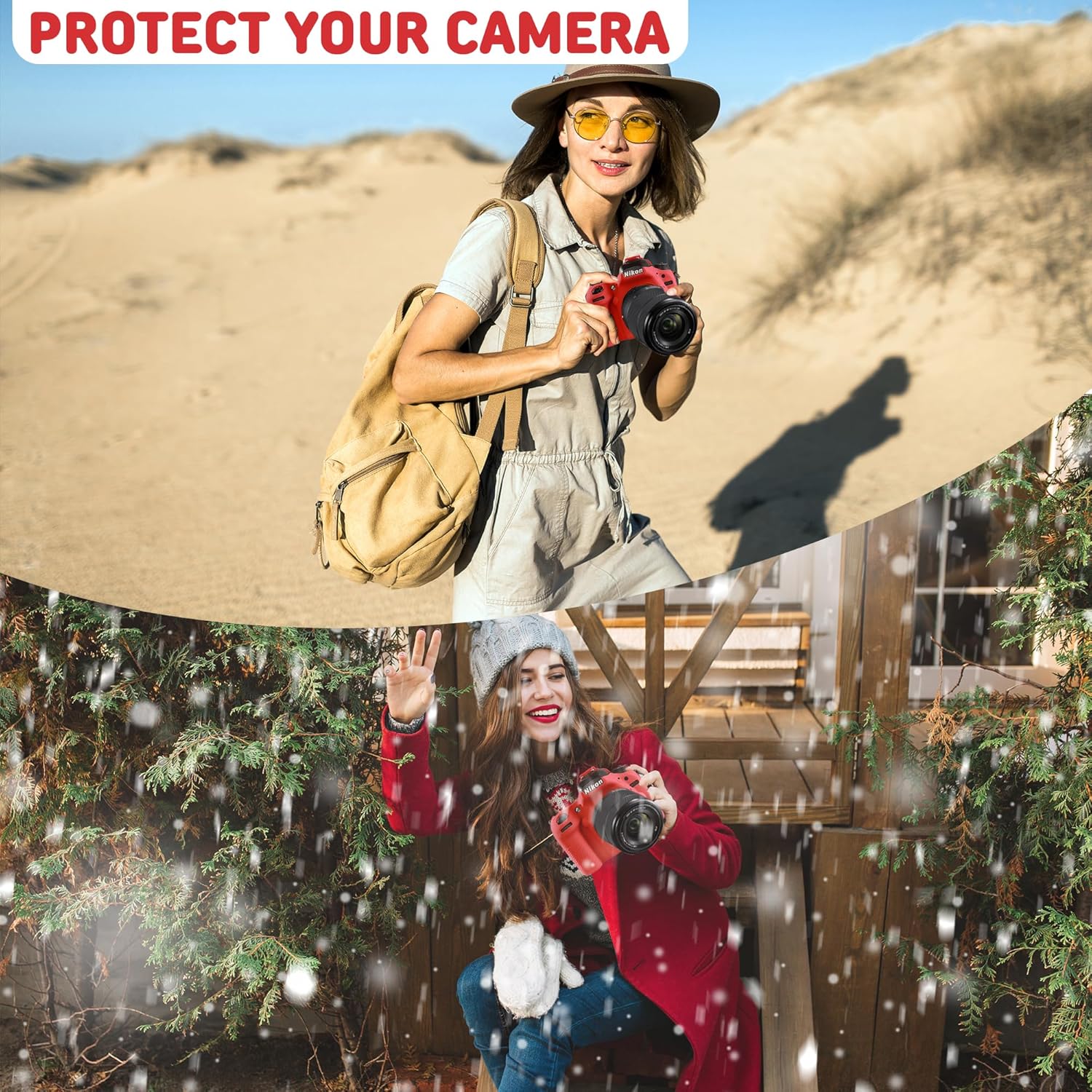 Camera Case for Nikon D750 - Protective Silicone DSLR Skin Cover, Detachable Cage, Shockproof, Dustproof (Red)