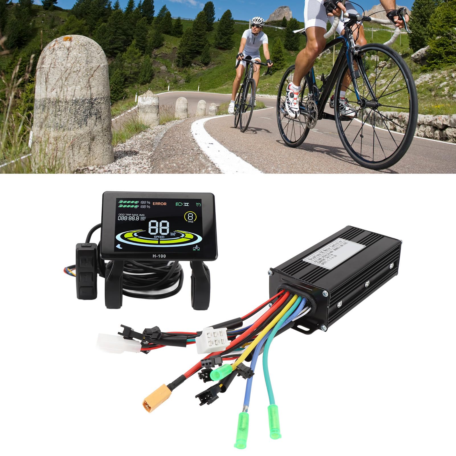 BuyWeek Kit Controller Brushless Onda Sinusoidale, 26A 36V 48V 500W 750W 3 modalità con Pannello LCD H-100 per Bici Elettrica
