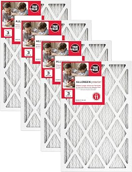 True Blue 16x25x1 MERV 11 Allergen Air Filter 4-Pack | Electrostatic Pleated HVAC Furnace Air Filter | Replacement Filter for Home Use | Made in USA