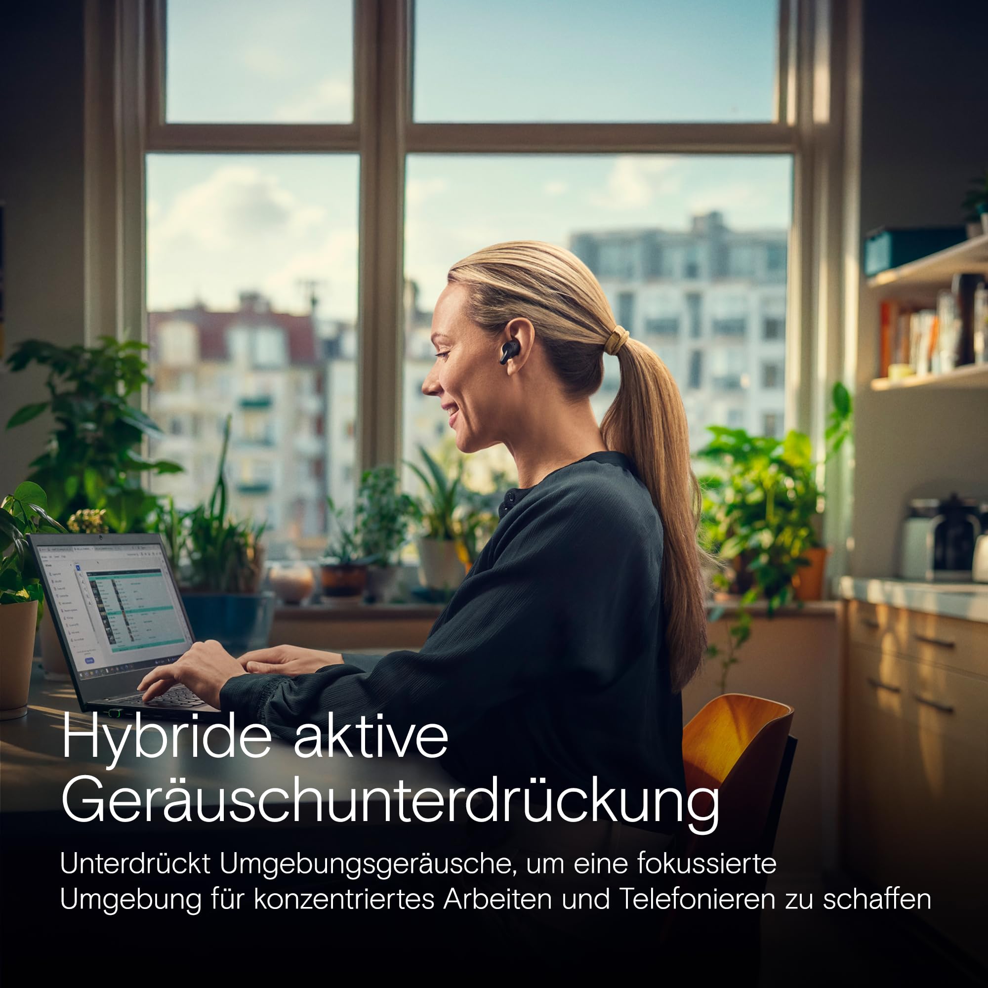 EPOS ADAPT E1 Schwarz Kabellose In-Ear-Kopfhörer – Hybrides ANC, Multi-Point Bluetooth, Microsoft Teams & Für iPhone Zertifiziert, 50H Akku, Kabelloses Laden, Halboffenes, USB C Dongle IPX5 Wasserfest