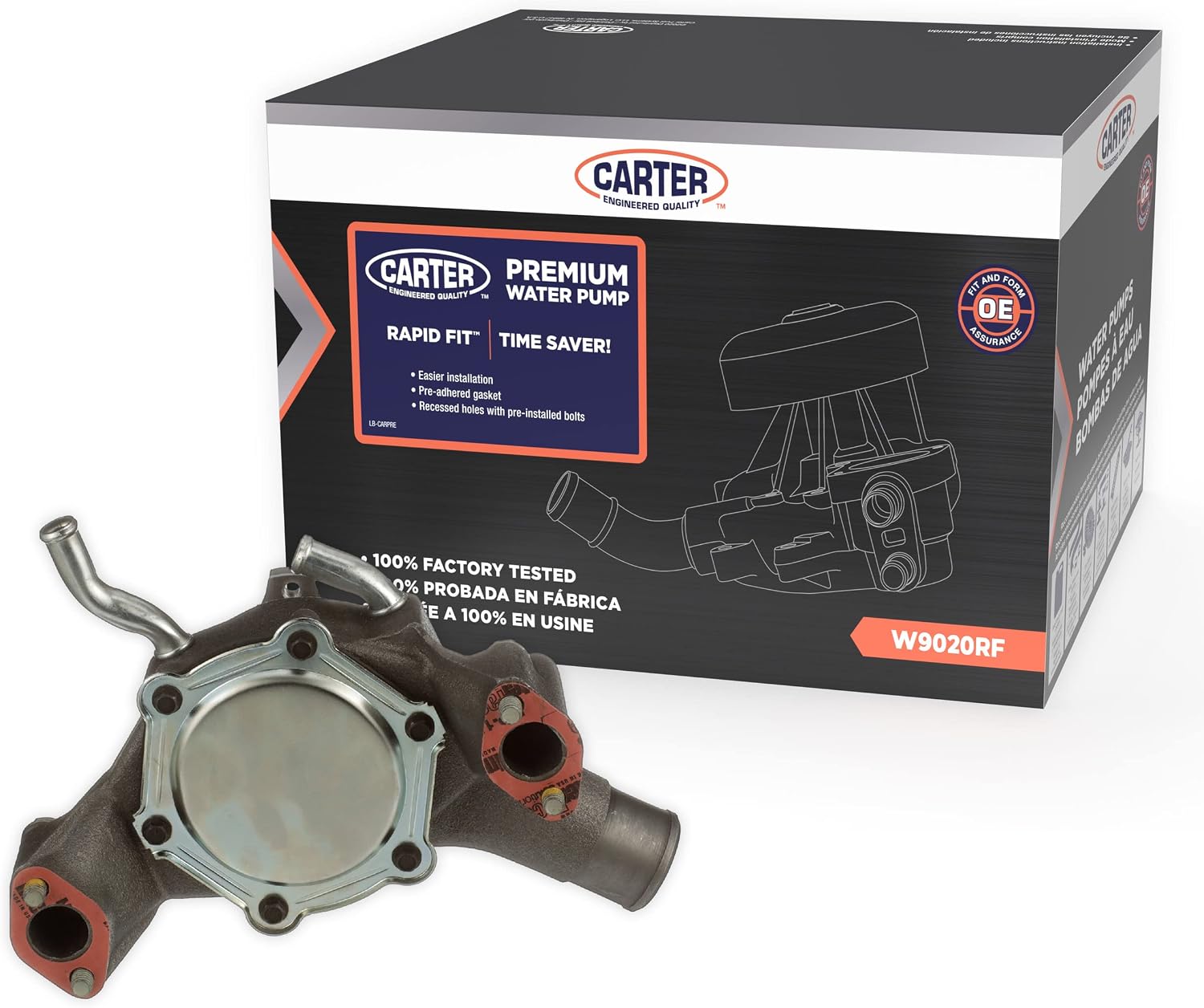 Carter Rapid Fit™ Pre-Mounted Ready to Install Premium Water Pump for Select 4.3L and 5.7L Cadillac Escalade; Chevrolet Silverado, Astro, Express; and GMC Suburban, Savana Model Years (W9020RF)