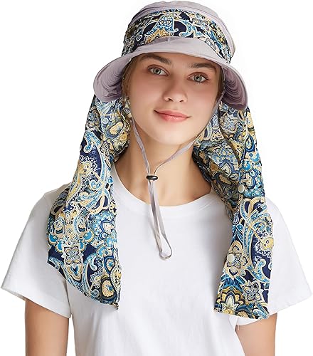 Miniatura 16 de icolor Sombreros de sol para mujer, protección solar UPF 50, sombrero de verano al aire libre, visera con solapa, sombrero de cola de caballo, Marrón