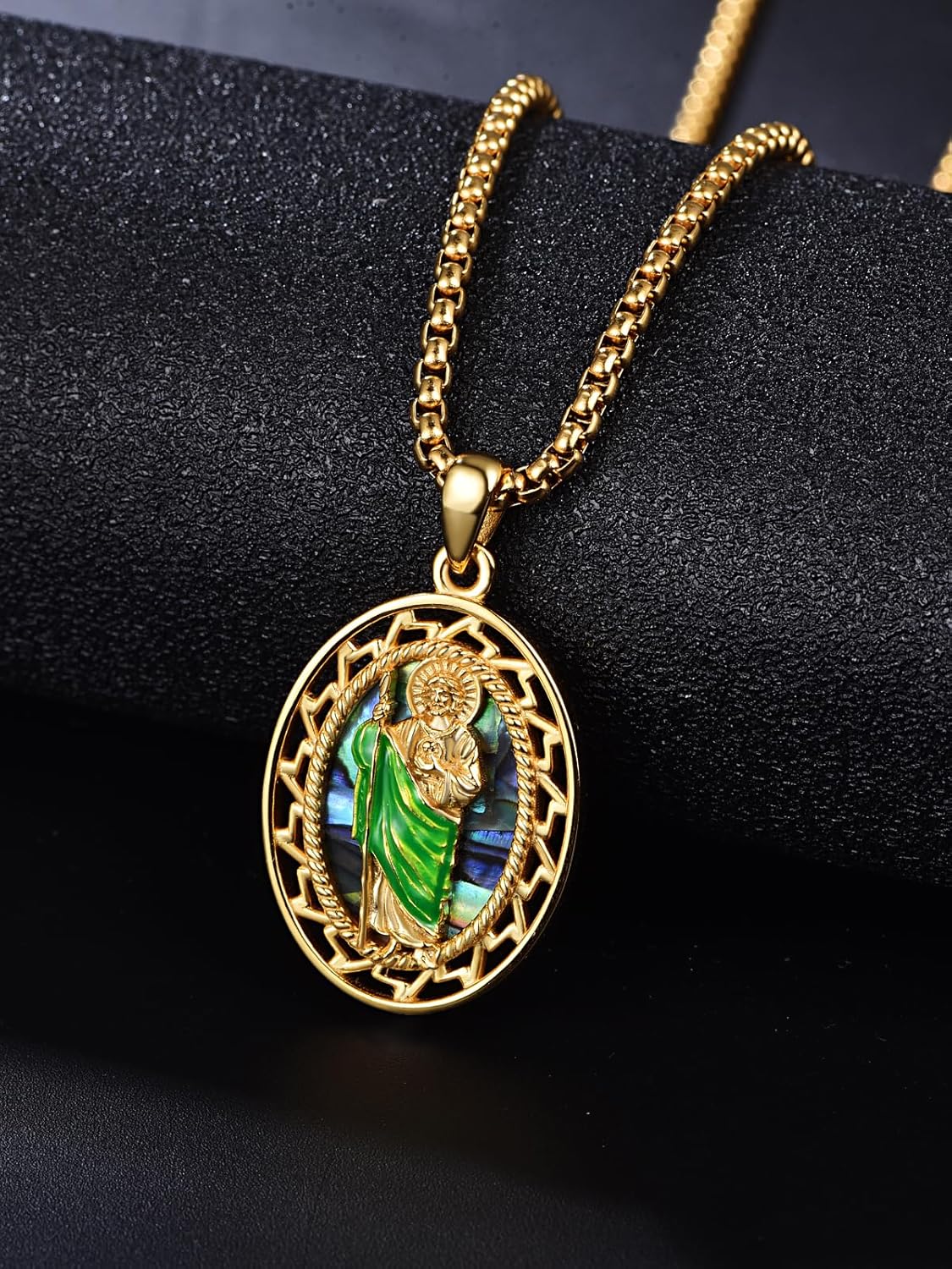 KINGWHYTE Amulet Saint Michael/St Christopher Necklace 925 Sterling Silver Oval Catholic Pendant Amulet Jewelry Religious Gifts for Men Women with Stainless Steel Chain - Image 2